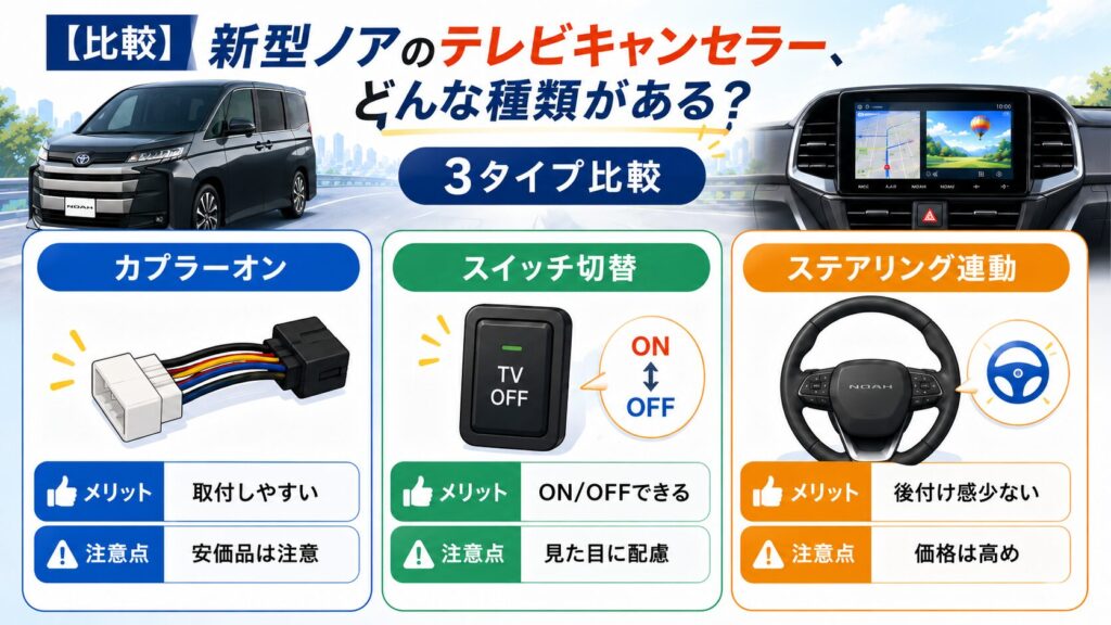 【比較】新型ノアのテレビキャンセラー、どんな種類がある？