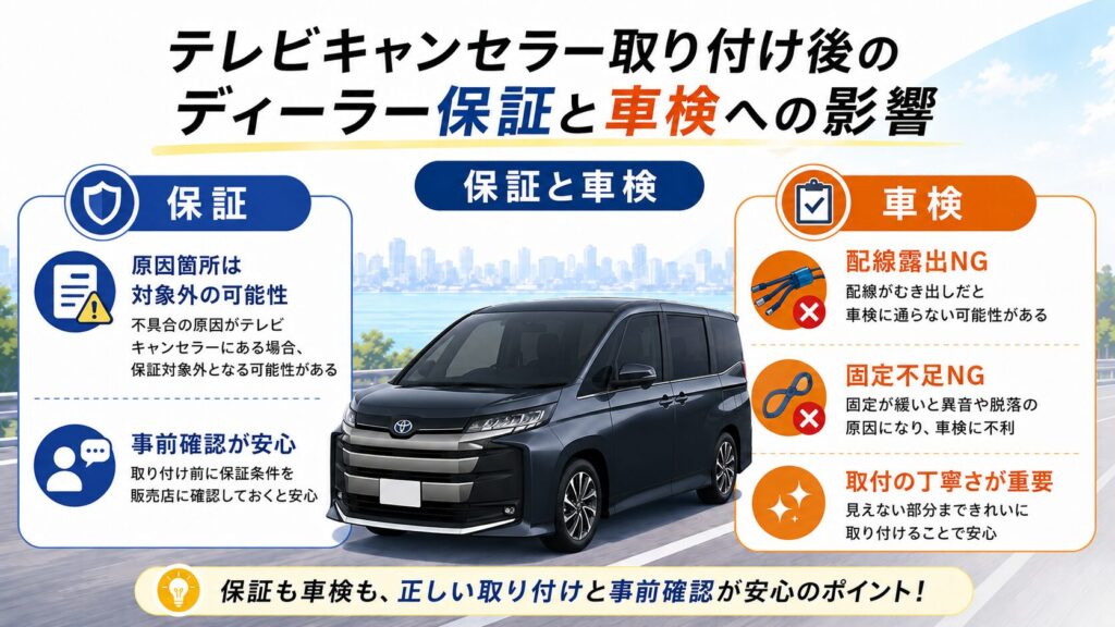 テレビキャンセラー取り付け後のディーラー保証と車検への影響