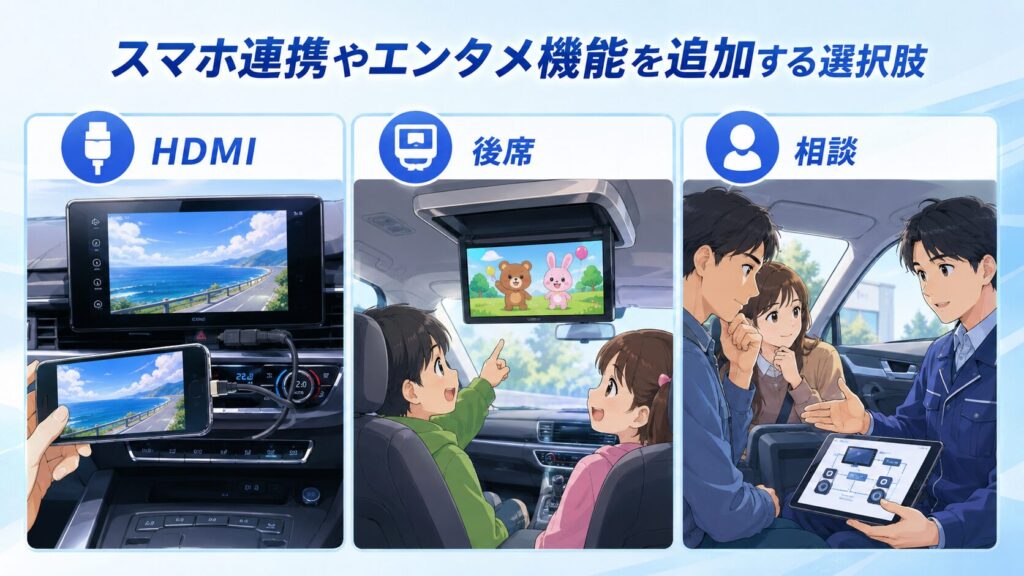 スマホ連携やエンタメ機能を追加する選択肢