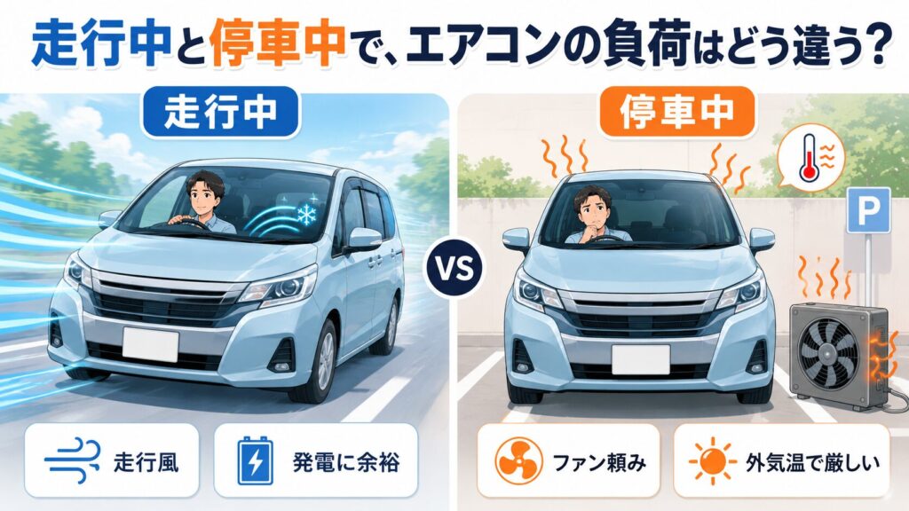 走行中と停車中で、エアコンの負荷はどう違う？