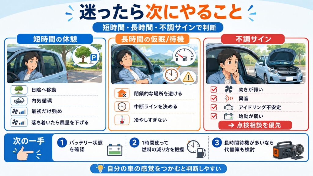 まとめ：車のエアコンつけっぱなしで迷ったら、次にやること