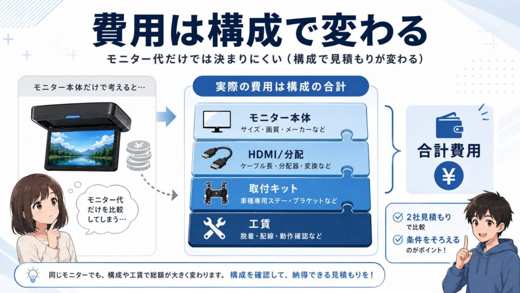 費用の考え方:モニター代だけでは決まりにくい(構成で見積もりが変わる)