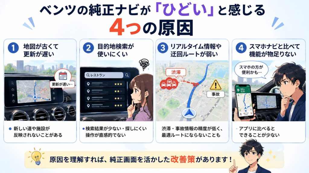 ベンツの純正ナビが「ひどい」と感じる4つの原因