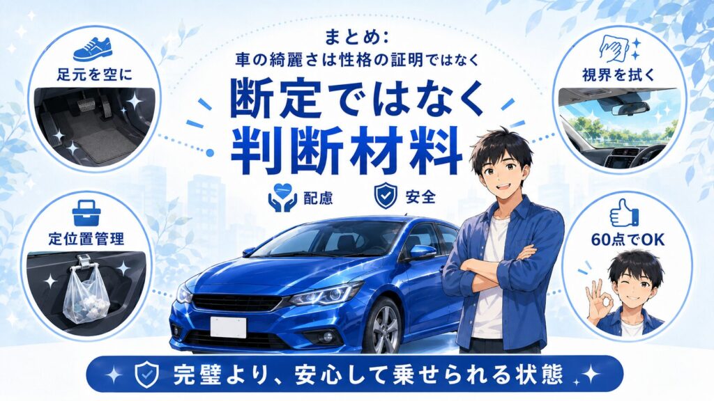 まとめ：車の綺麗さは性格の断定ではなく判断材料
