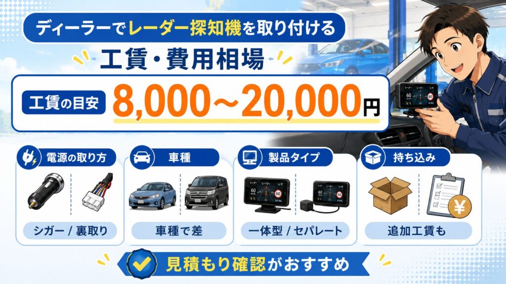 ディーラーでレーダー探知機を取り付ける工賃・費用相場