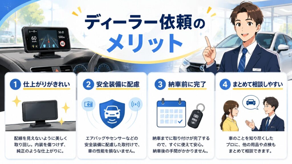 ディーラーにレーダー探知機の取り付けを依頼する4つのメリット