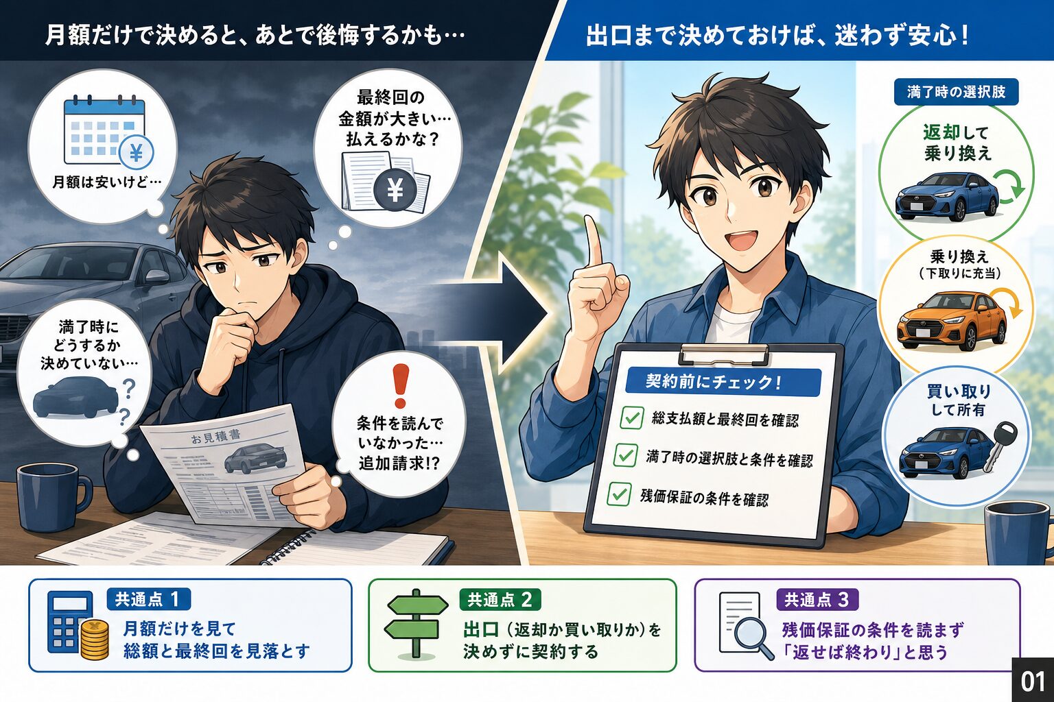 結論：残クレで失敗する人の共通点は「月額だけで決めて出口を決めない」
