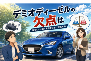 案1 / デミオディーゼルの欠点は？後悔しない乗り方と中古車の見極め方 / 案2 / デミオディーゼルは壊れやすい？短距離通勤と105馬力の実力 / 案3 / デミオディーゼルの欠点を4領域で整理する購入判断チェック