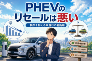 案1 / PHEVのリセールは悪い？損失を抑える車選びの判断軸 / 案2 / PHEVはHEVよりリセールが悪い？5つの理由と見極め方 / 案3 / PHEVの実質負担を比較し後悔しない選び方