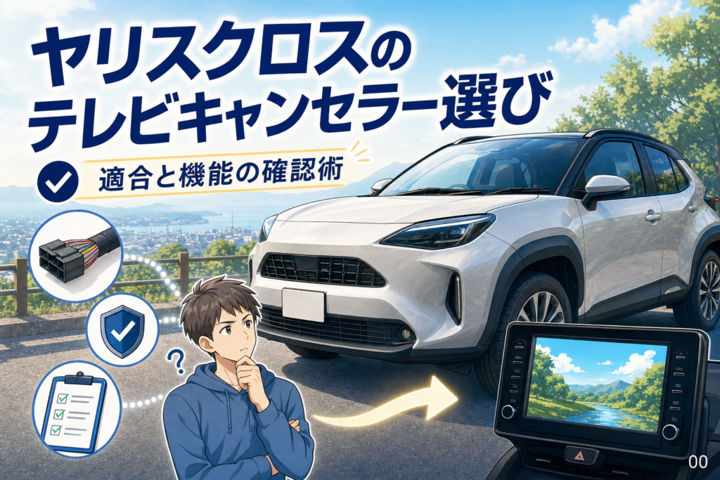 案1 / ヤリスクロスのテレビキャンセラー選び｜適合と機能の確認術 / 案2 / ヤリスクロスのテレビキャンセラーは何が違う？失敗しない選び方 / 案3 / ヤリスクロスのテレビキャンセラー購入前に確認したい5項目