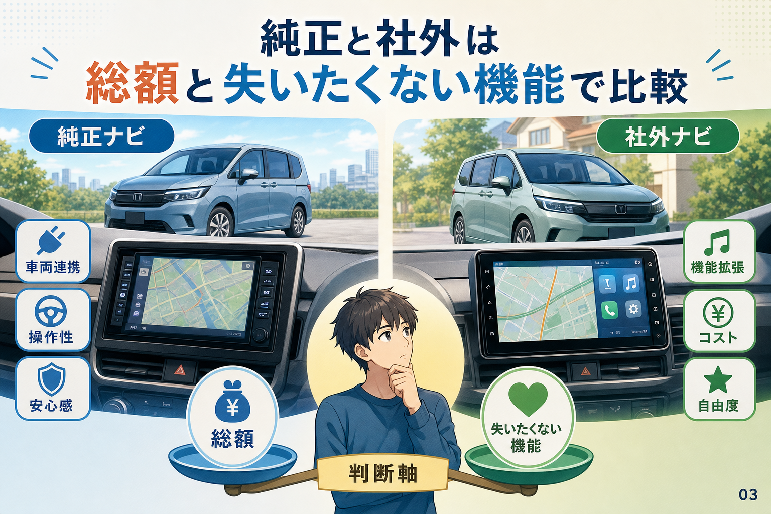 純正と社外は総額と失いたくない機能で比較