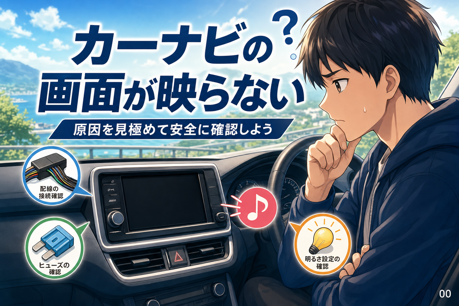 案1 / カーナビ画面が映らないのに音は出る原因と安全な確認手順 / 案2 / カーナビの画面が映らない、音は出るときは故障？ / 案3 / 音は出るのにカーナビ画面が真っ暗なときの判断基準