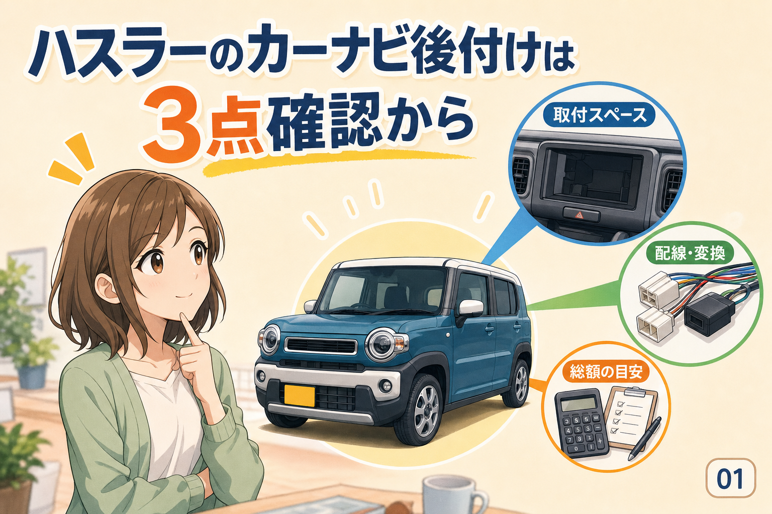 ハスラーのカーナビ後付けは3点確認から