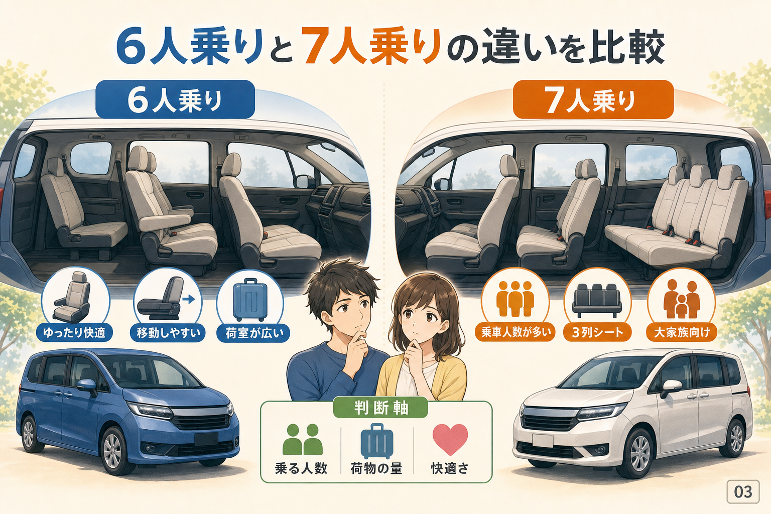 6人乗りと7人乗りの違いを比較