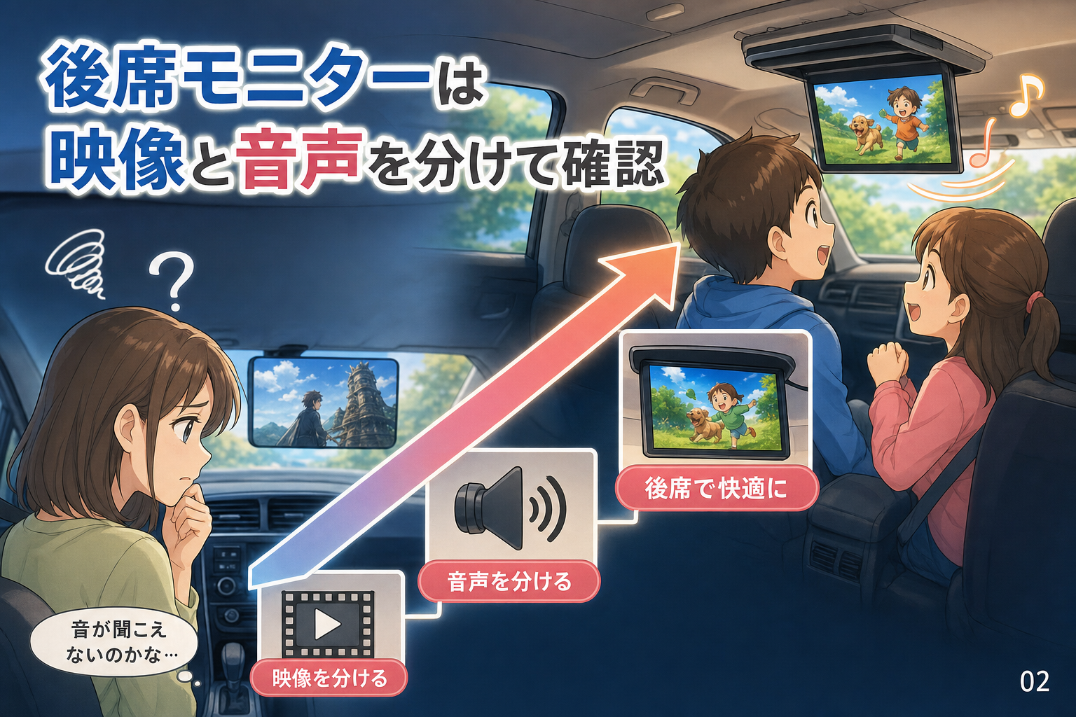 後席モニターは映像と音声を分けて確認