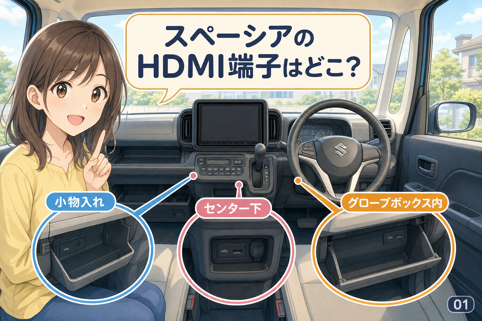 スペーシアのHDMI端子はどこ？