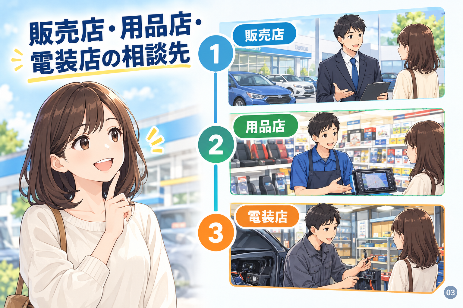 販売店・用品店・電装店の相談先