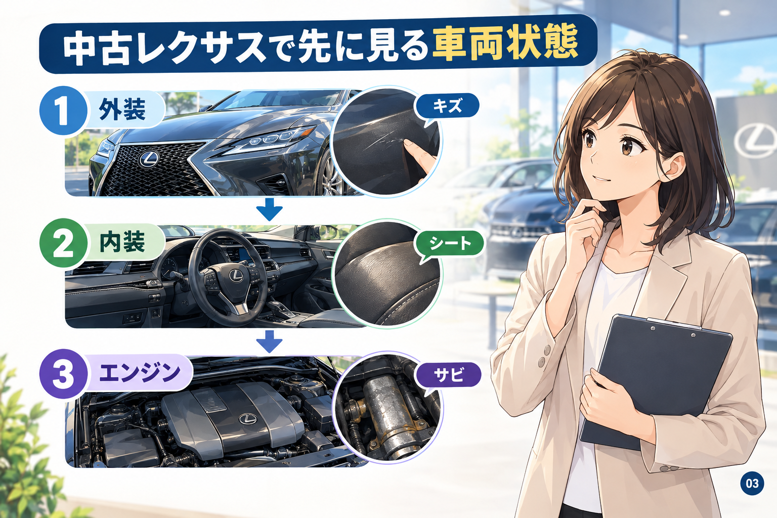中古レクサスで先に見る車両状態